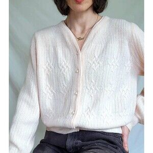 Vintage 1980s Pink Angora Wool Cardigan: Womens Small Cable Knit Sweater